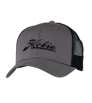 HAT, EMBROIDERED SCRIPT TRUCKER CHARCOAL